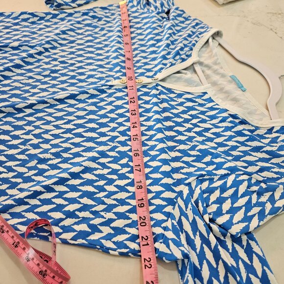 J.McLaughlin Catalina Knit Top Sz XL Blue & White Geometric Print Long Sleeve - Picture 8 of 9